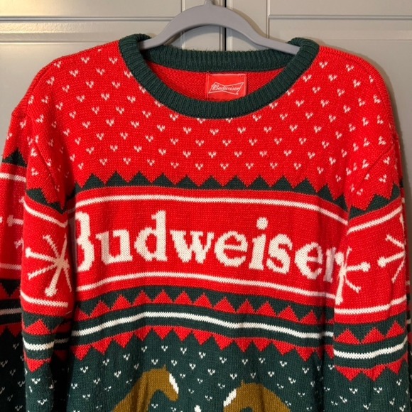 Budweiser Other - Budweiser Mens Holiday Fair Isle Clydesdale Sweater, Red Green,L